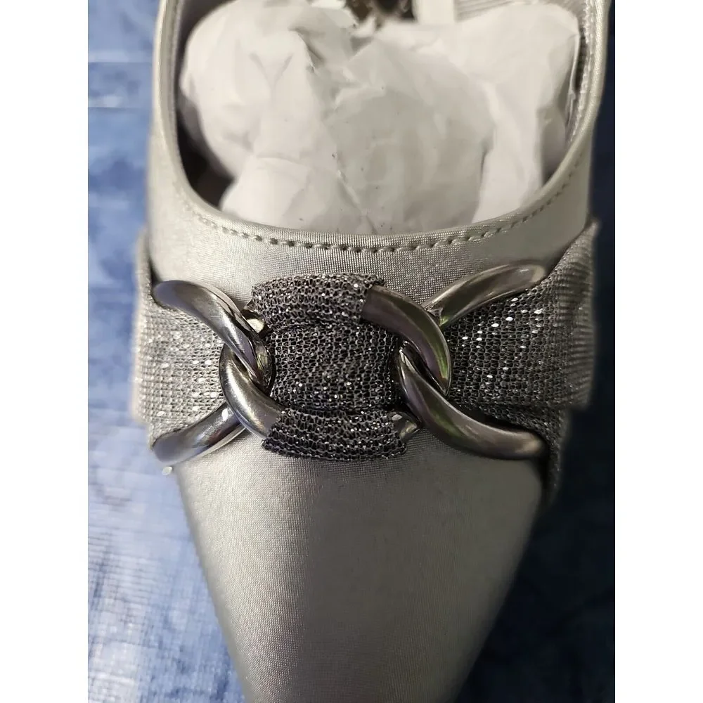 Easy Street Women's Electa Pump, Silver Satin,‎ 6 X-Wide